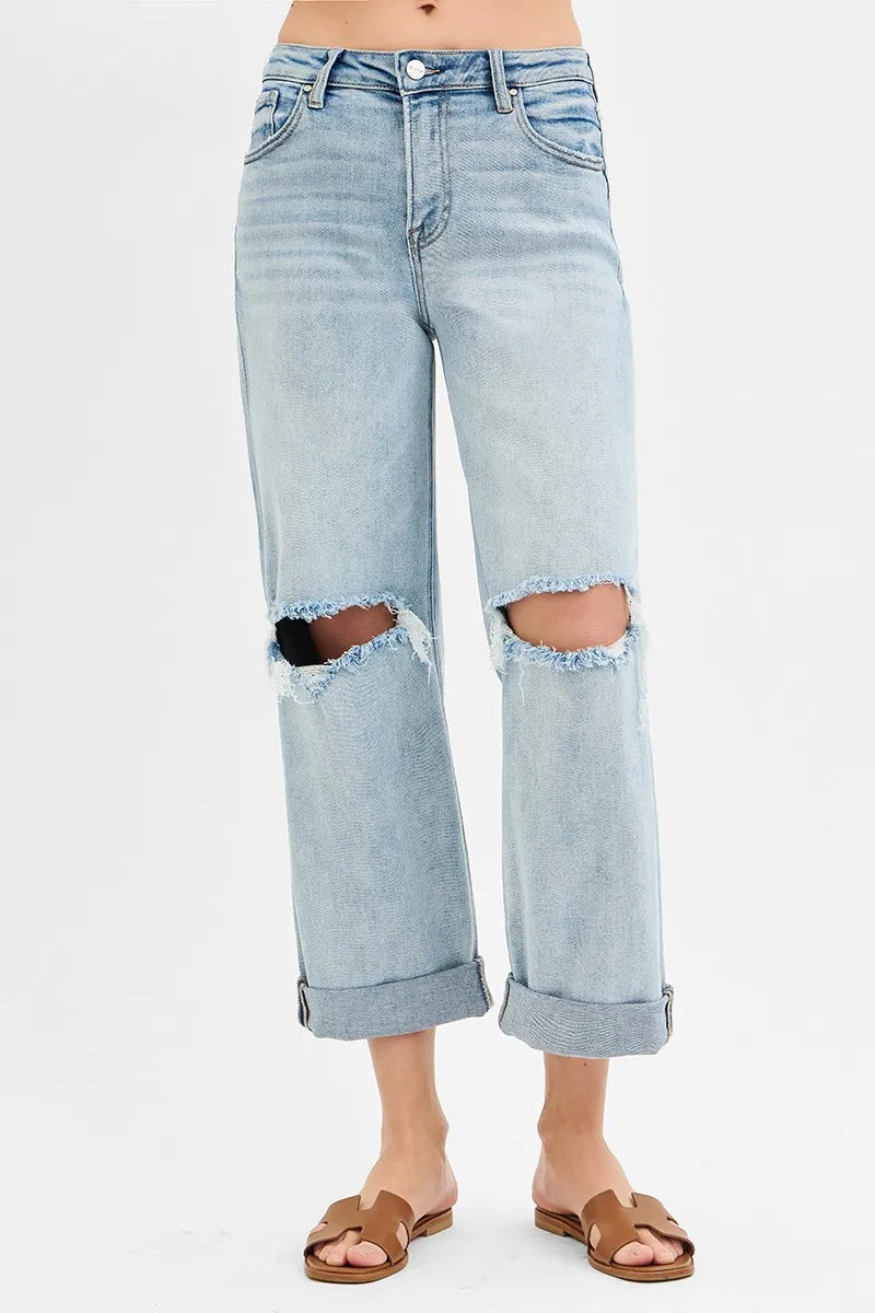RISEN Full Size Mid Rise Fit Boyfriend Jeans with Cuff Plus Size - Sydney So Sweet