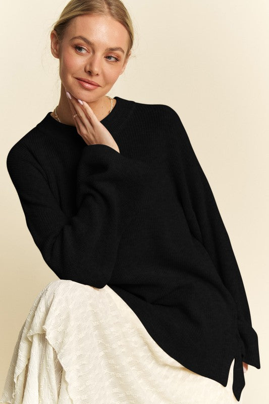 Davi & Dani High-Low Round Neck Drop Shoulder Sweater - Sydney So Sweet