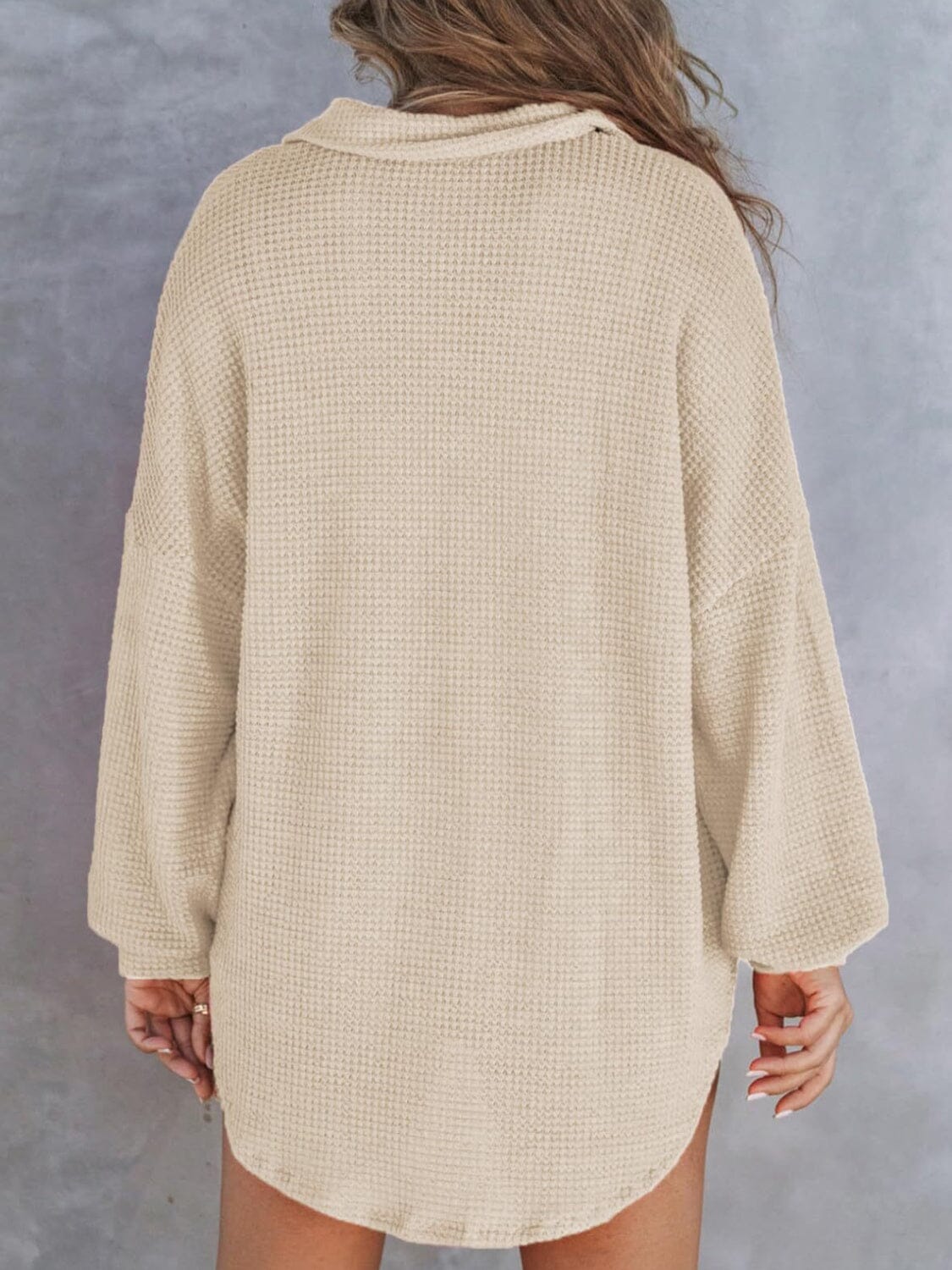 Waffle-Knit Dropped Shoulder Long Sleeve Sweatshirt - Sydney So Sweet