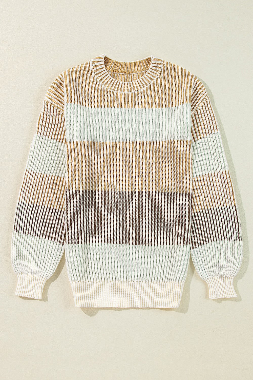 Striped Color Block Round Neck Long Sleeve Sweater - Sydney So Sweet