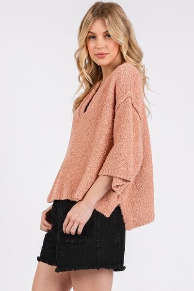 Mittoshop Side Slit Notched Drop Shoulder Sweater - Sydney So Sweet