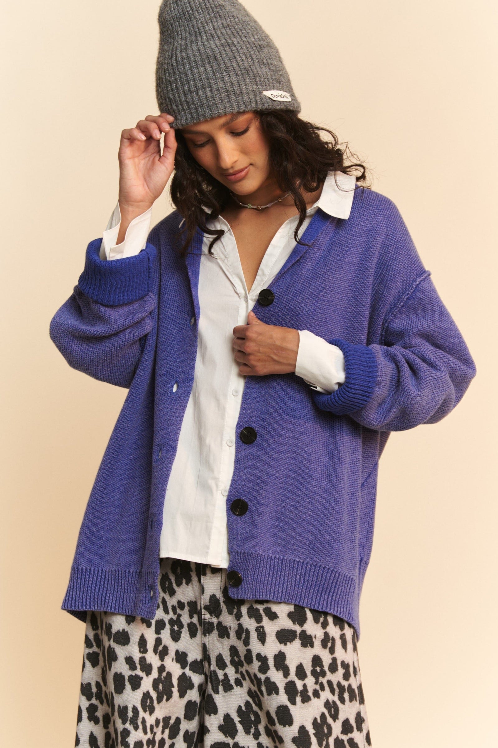 Davi & Dani Shawl Collar Ribbed Detail Button Up Cardigan - Sydney So Sweet