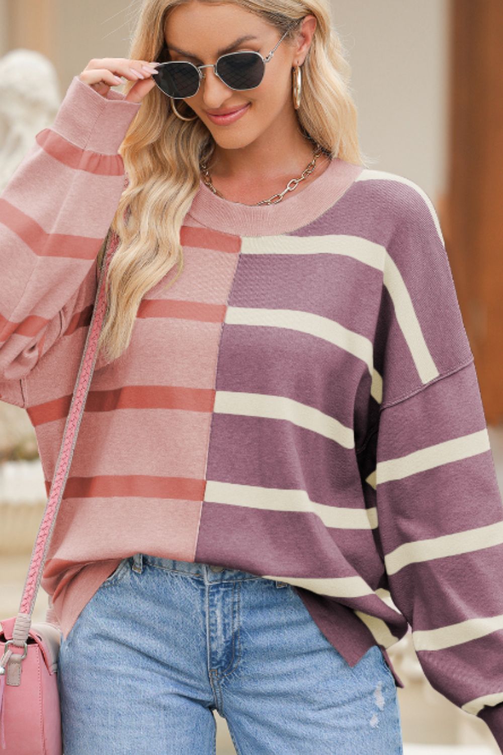 Contrast Striped Long Sleeve Sweatshirt - Sydney So Sweet