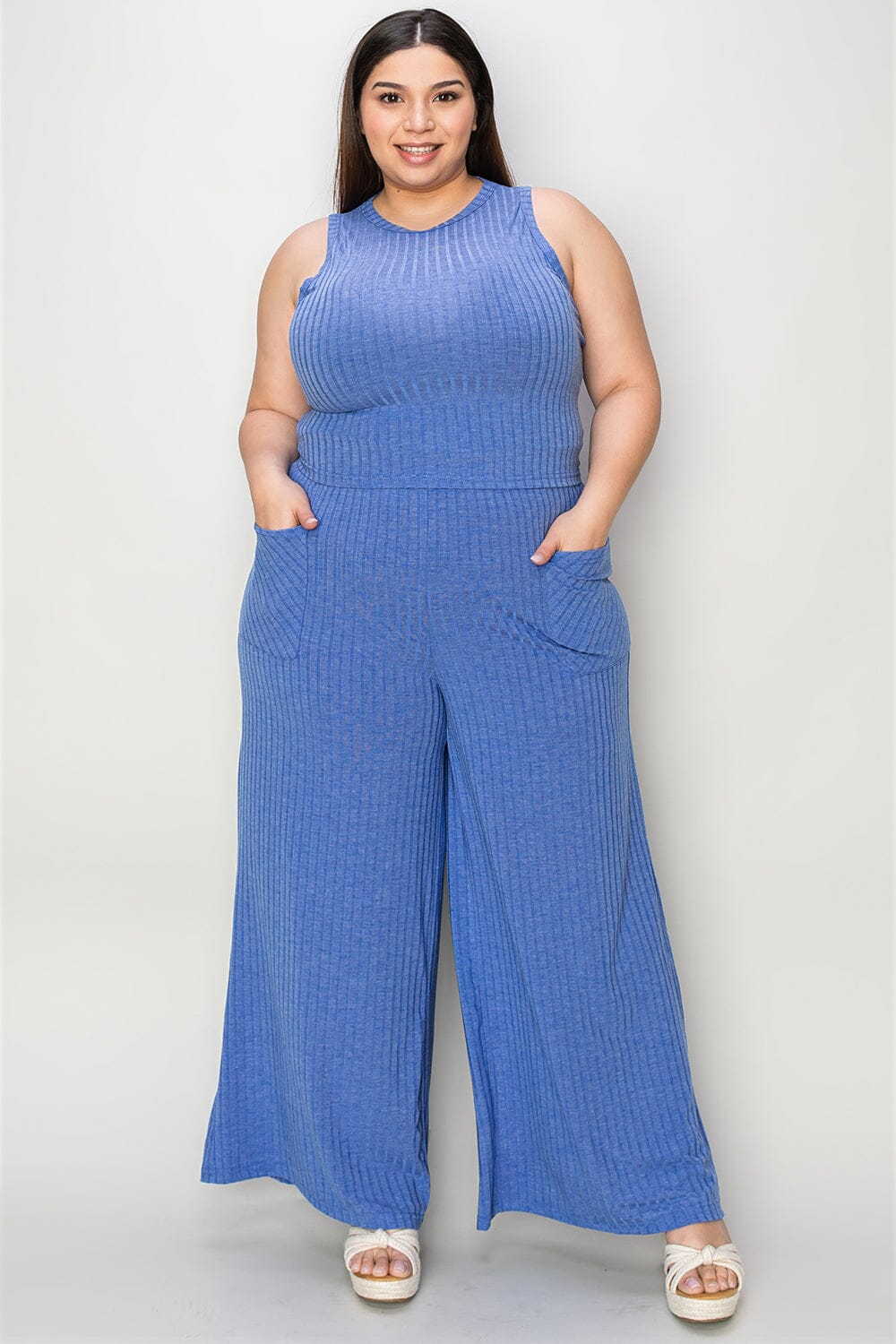 Basic Bae Full Size Ribbed Tank and Wide Leg Pants Set - Sydney So Sweet