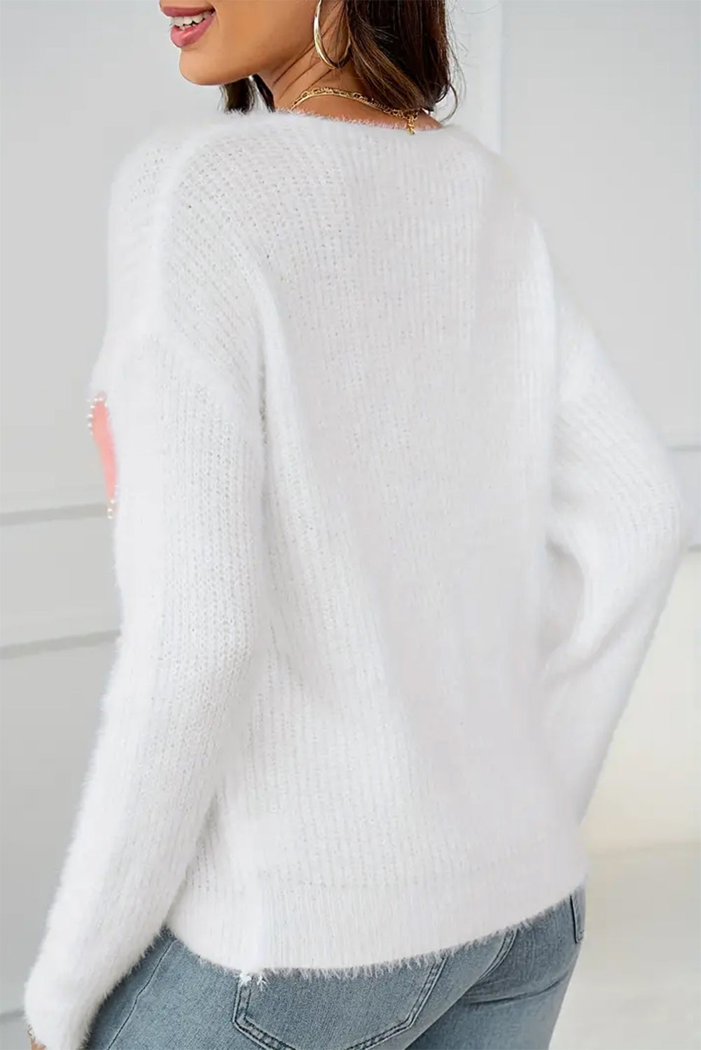 Heart V-Neck Long Sleeve Sweater - Sydney So Sweet