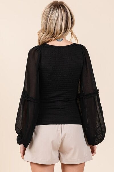 Mittoshop Mixed Media Textured Knit Chiffon Long Sleeve Top - Sydney So Sweet