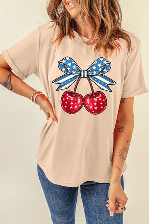 Cherry Graphic Round Neck Short Sleeve T-Shirt - Sydney So Sweet