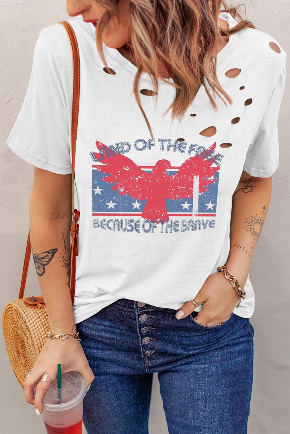 Cutout Land of the Free Short Sleeve Women's Graphic T-Shirt - Sydney So Sweet