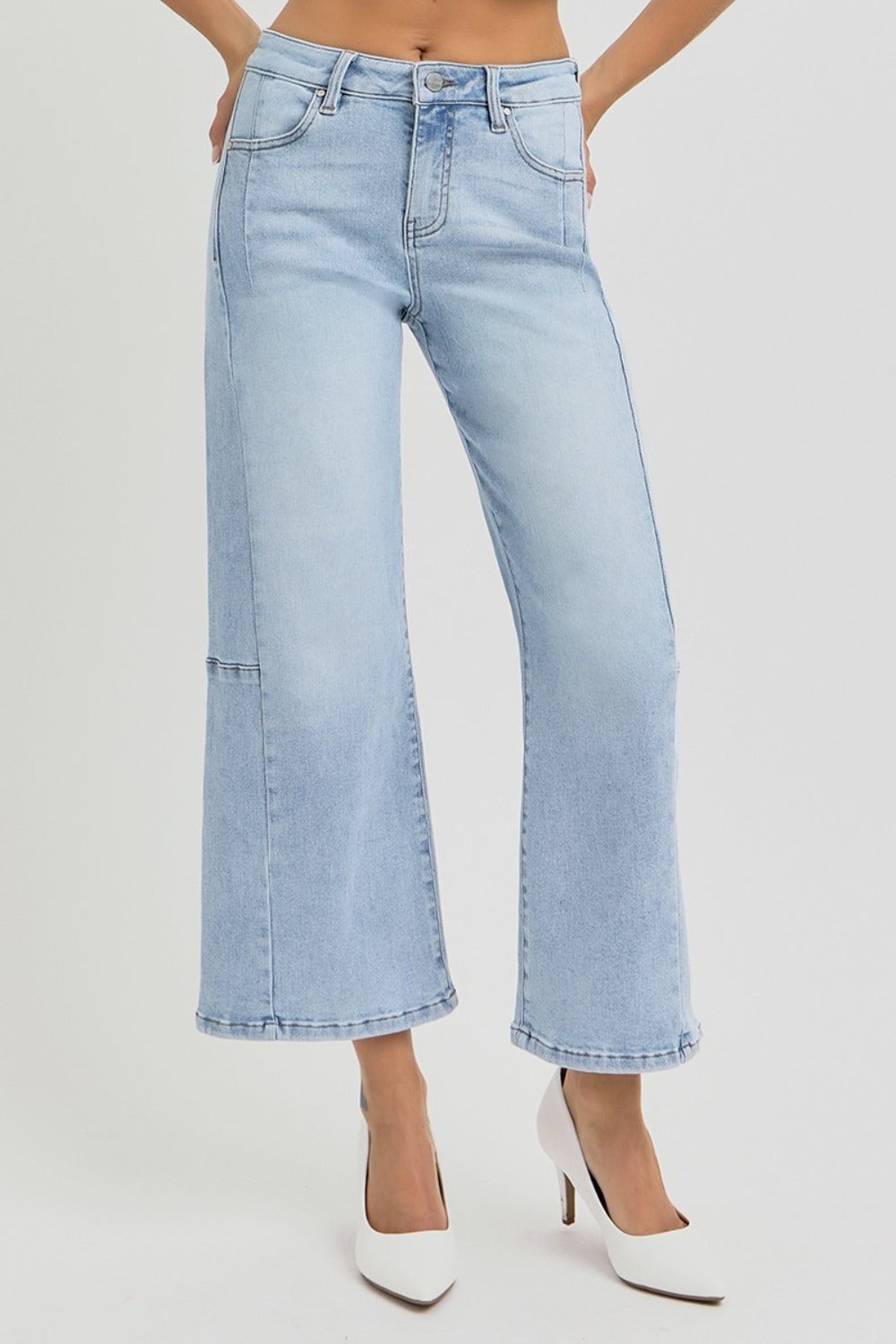 RISEN Full Size High Rise Seamed Detail Wide Leg Crop Jeans - Sydney So Sweet