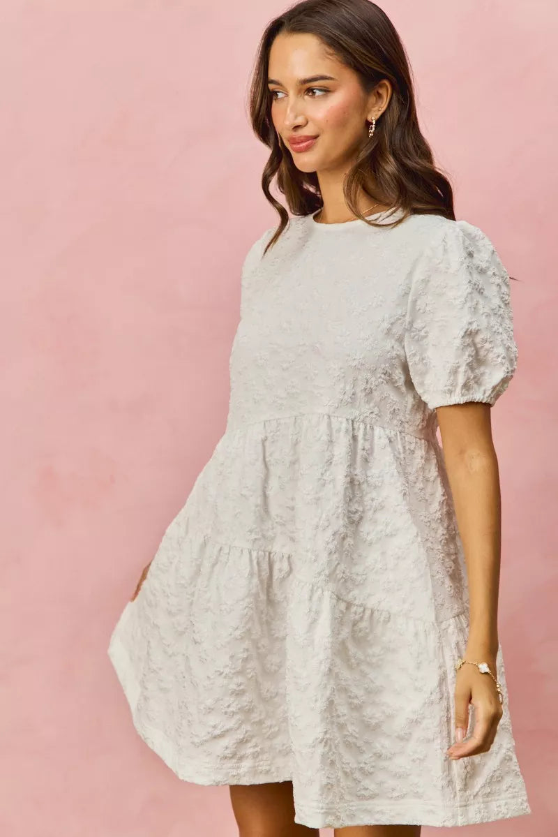 SO ME Floral Jacquard Diagnol Tiered Short Mini Dress - Sydney So Sweet