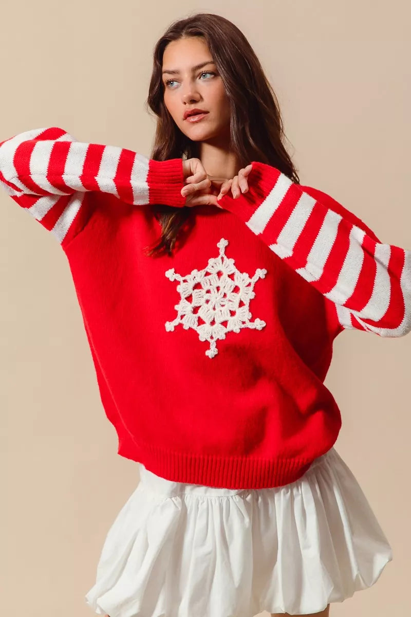 SO ME Christmas Snowflake Crochet Embellished Sweater - Sydney So Sweet