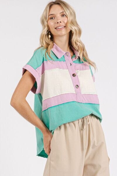 Mittoshop Color Block Henley Short Sleeve Polo Shirt - Sydney So Sweet
