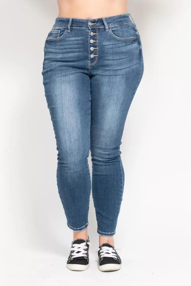 Judy Blue Full Size High Rise Button Fly Skinny Jeans Plus Size - Sydney So Sweet