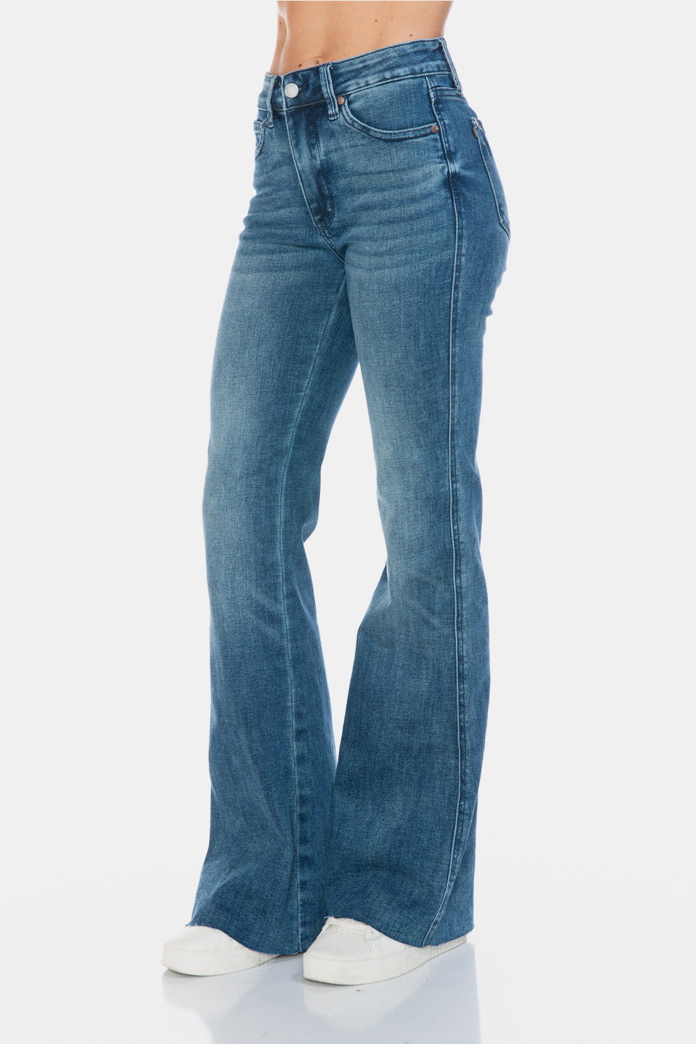 Judy Blue Full Size Tummy Control Cut Hem Flare Jeans - Sydney So Sweet