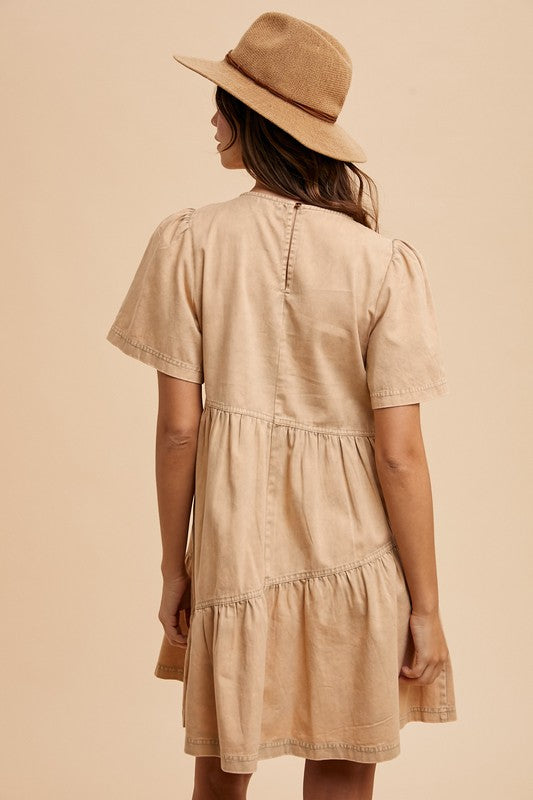 Annie Wear Mineral Washed Round Neck Short Sleeve Denim Dress - Sydney So Sweet