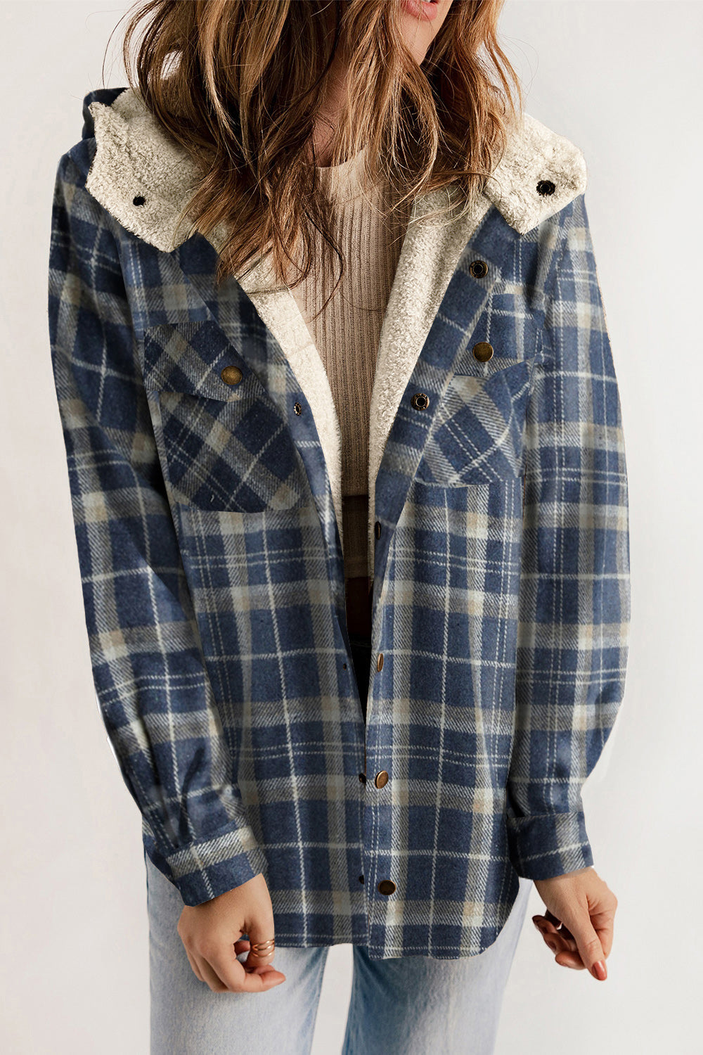 Plaid Snap Down Hooded Jacket - Sydney So Sweet