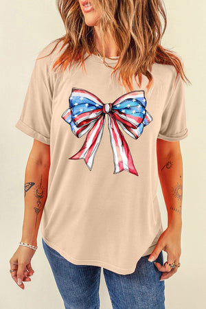 Bow Graphic Round Neck Short Sleeve T-Shirt - Sydney So Sweet