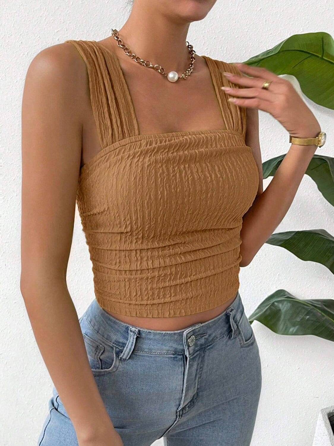 Textured Square Neck Wide Strap Tank - Sydney So Sweet