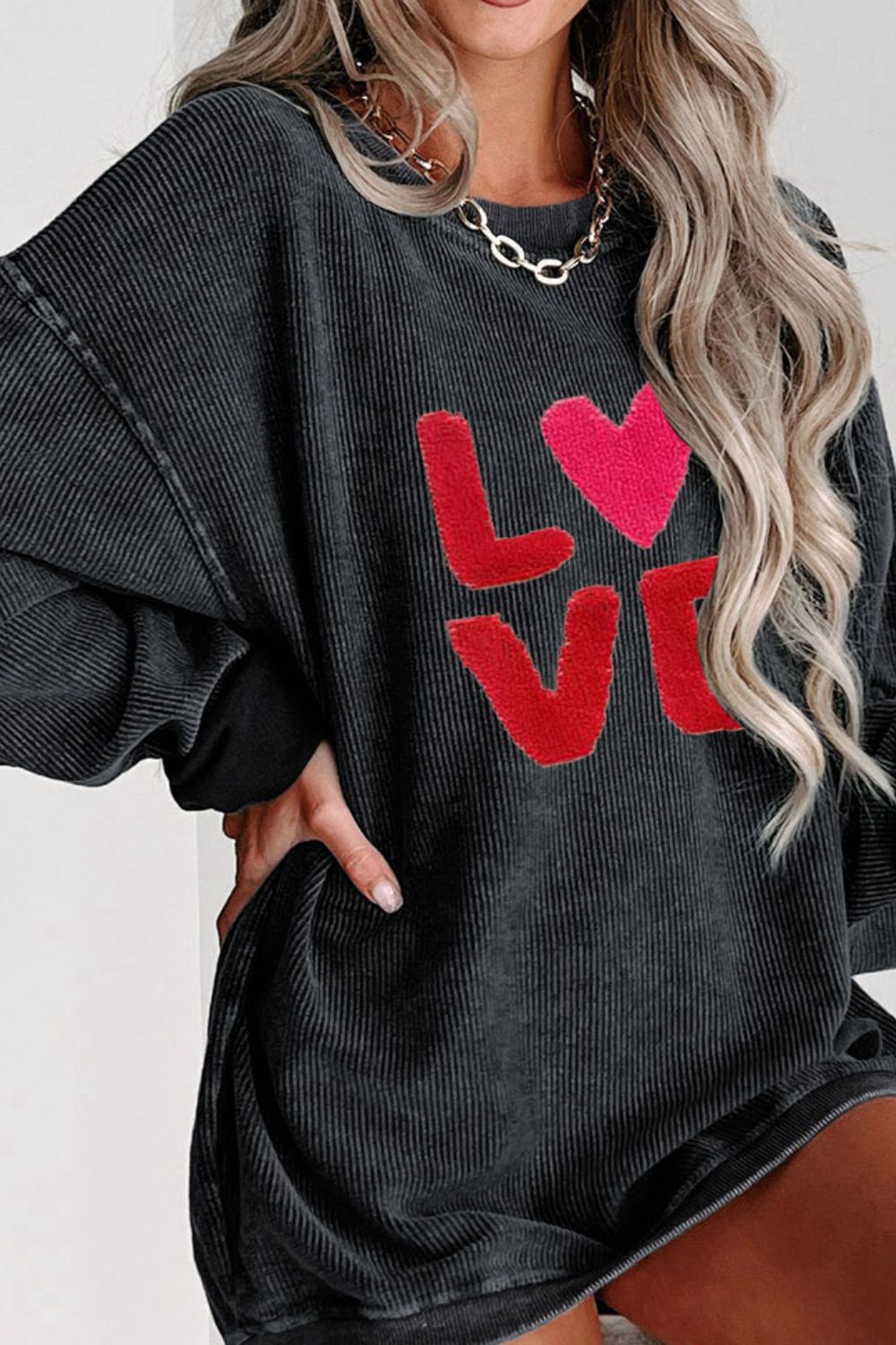 Valentine’s Day LOVE Round Neck Long Sleeve Sweatshirt - Sydney So Sweet