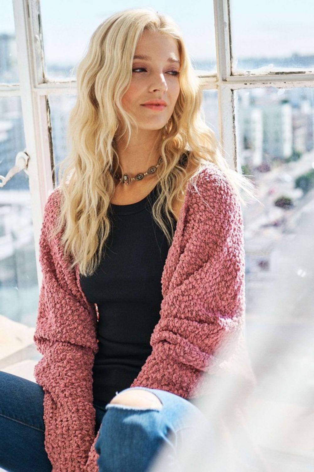 ADORA Popcorn Knit Open Front Long Sleeve Cardigan - Sydney So Sweet