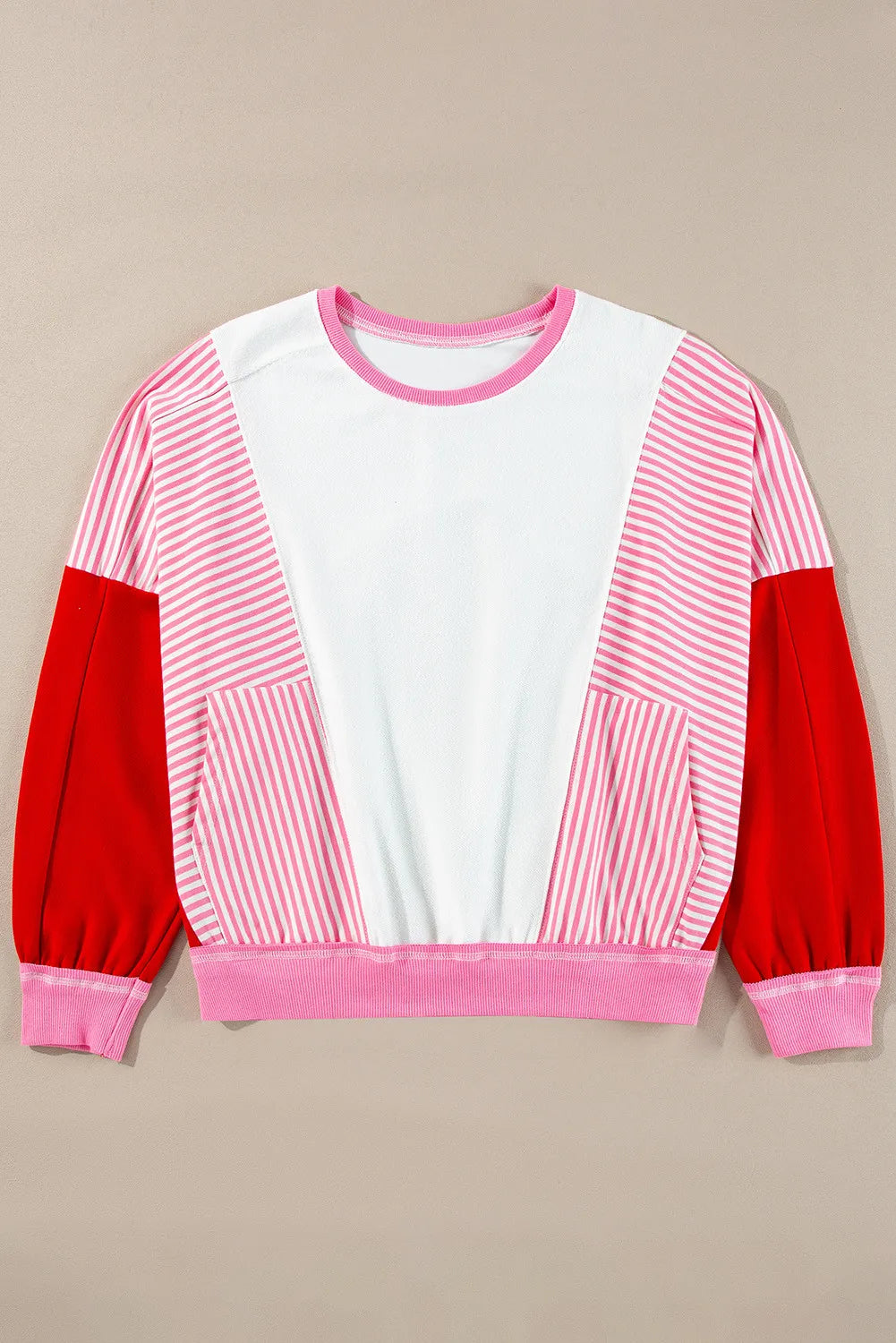 Striped Color Block Round Neck Long Sleeve Sweatshirt - Sydney So Sweet