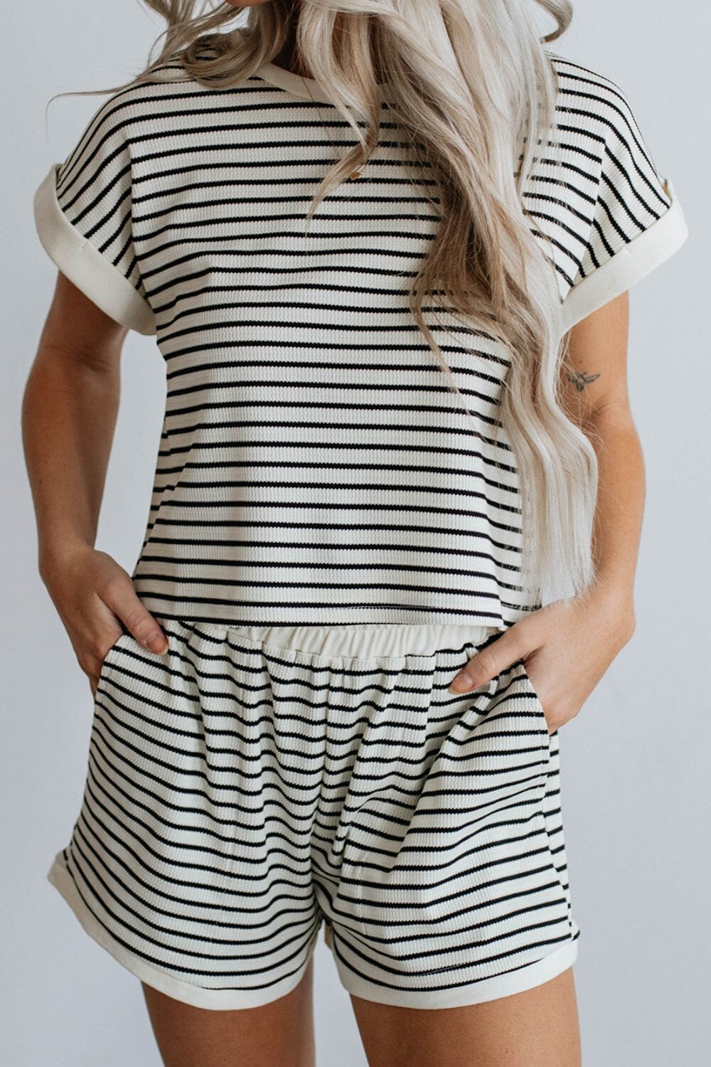 Striped Round Neck Top and Shorts Set - Sydney So Sweet