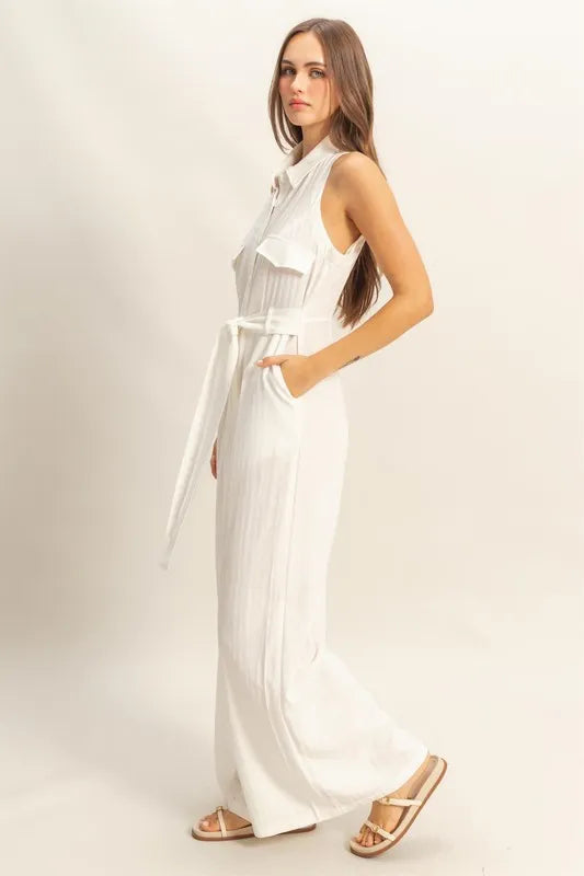 HYFVE Sleeveless Tie Waist Wide Leg Jumpsuit - Sydney So Sweet