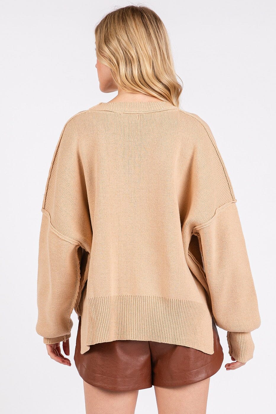 Mittoshop Side Slit Round Neck Drop Shoulder Sweater - Sydney So Sweet