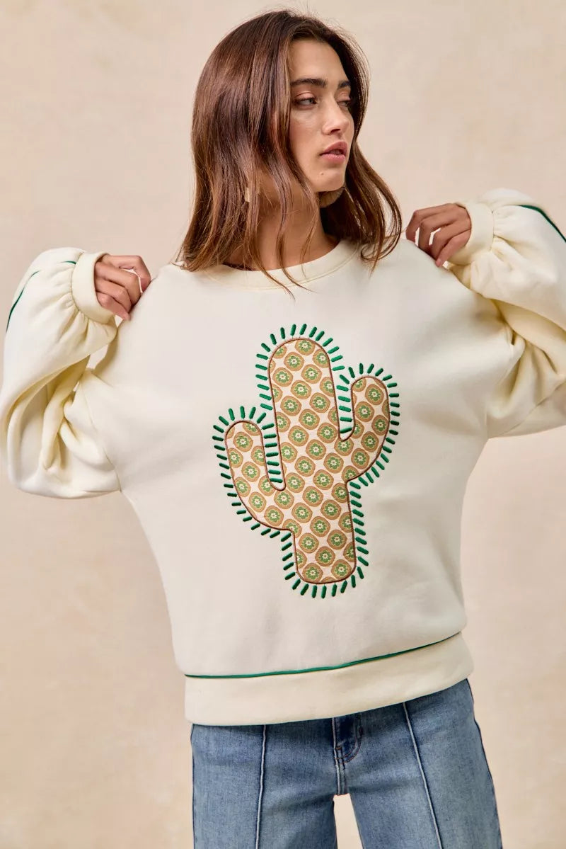 BiBi Cactus Embroidered Fleece Sweatshirt - Sydney So Sweet
