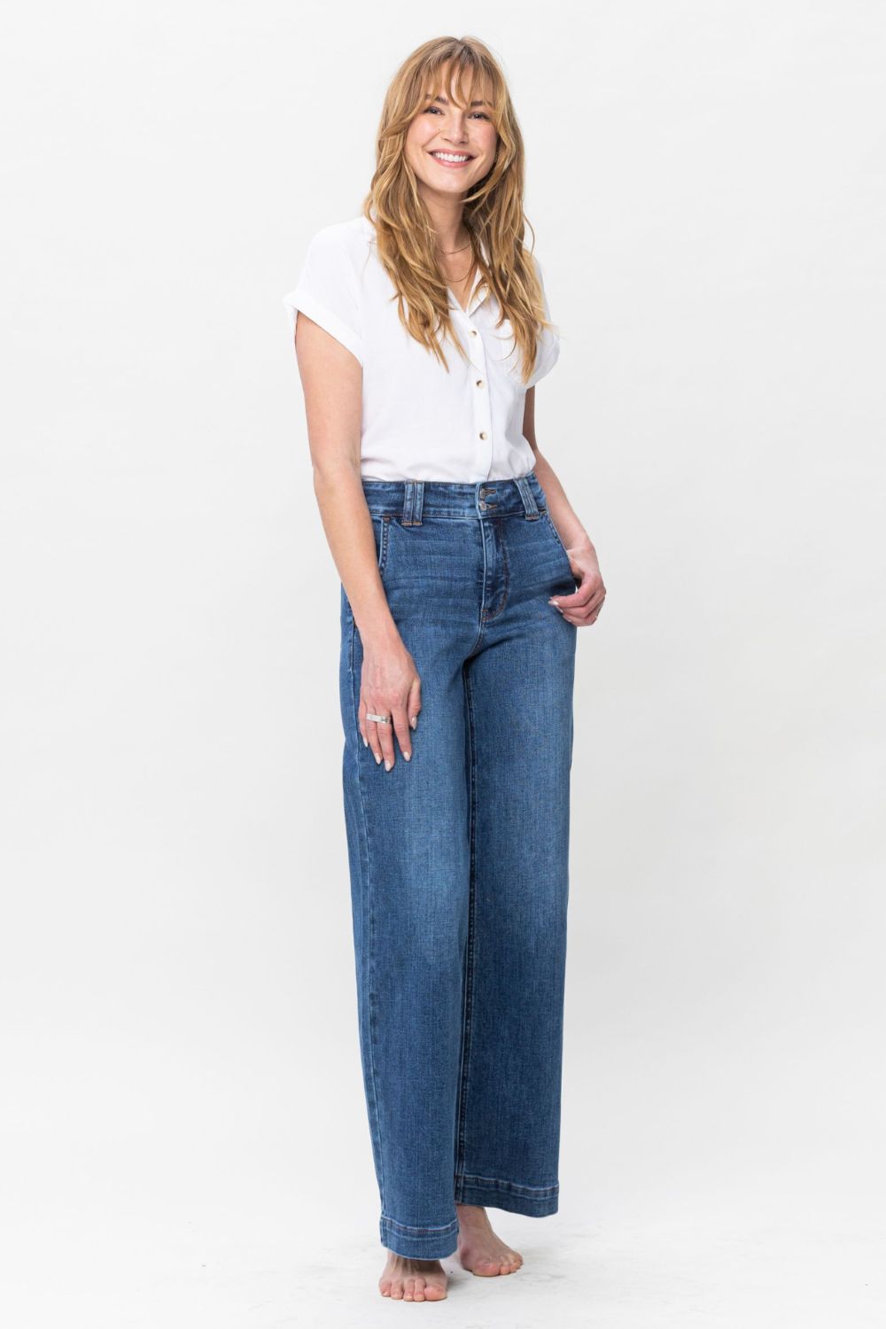 Judy Blue Full Size Double Button Wide Leg Jeans - Sydney So Sweet