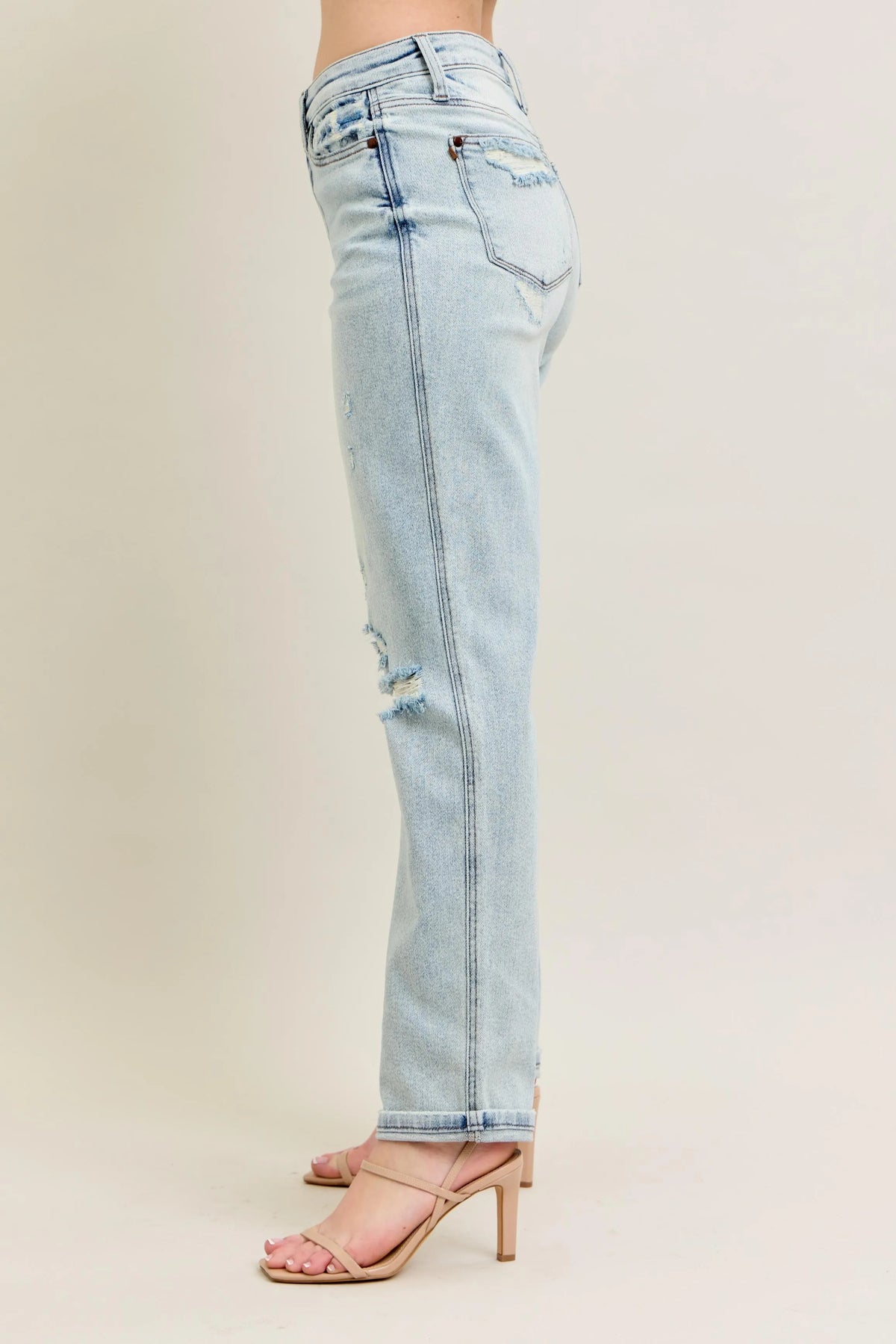 Judy Blue Full Size Mr Repair Stitch Detail Destroy Single Cuff Bf Jeans Plus Size - Sydney So Sweet