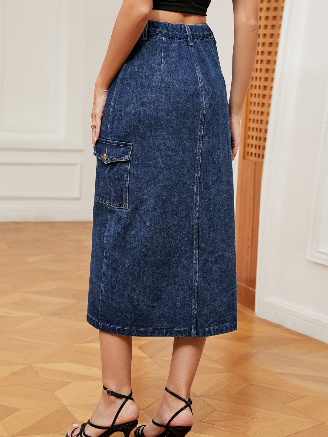 Button Down Midi Denim Skirt - Sydney So Sweet