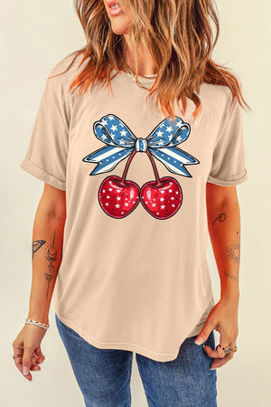 Cherry Graphic Round Neck Short Sleeve T-Shirt - Sydney So Sweet