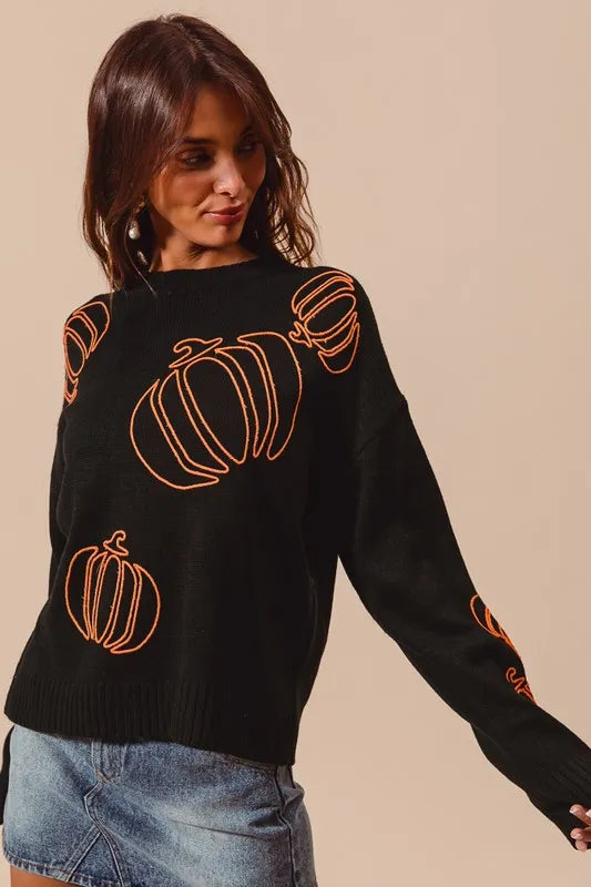 SO ME Pumpkin Embroidered Halloween Thanksgiving Sweater - Sydney So Sweet