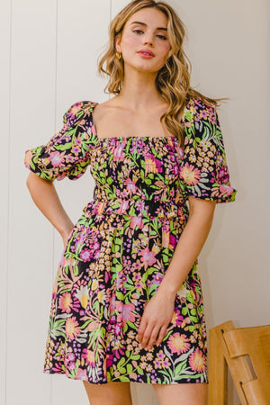 Full Size Floral Tie-Back Mini Dress - Sydney So Sweet