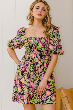 Full Size Floral Tie-Back Mini Dress - Sydney So Sweet