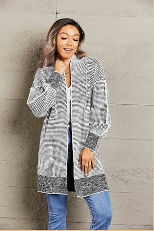 Woven Right Heathered Open Front Longline Cardigan - Sydney So Sweet