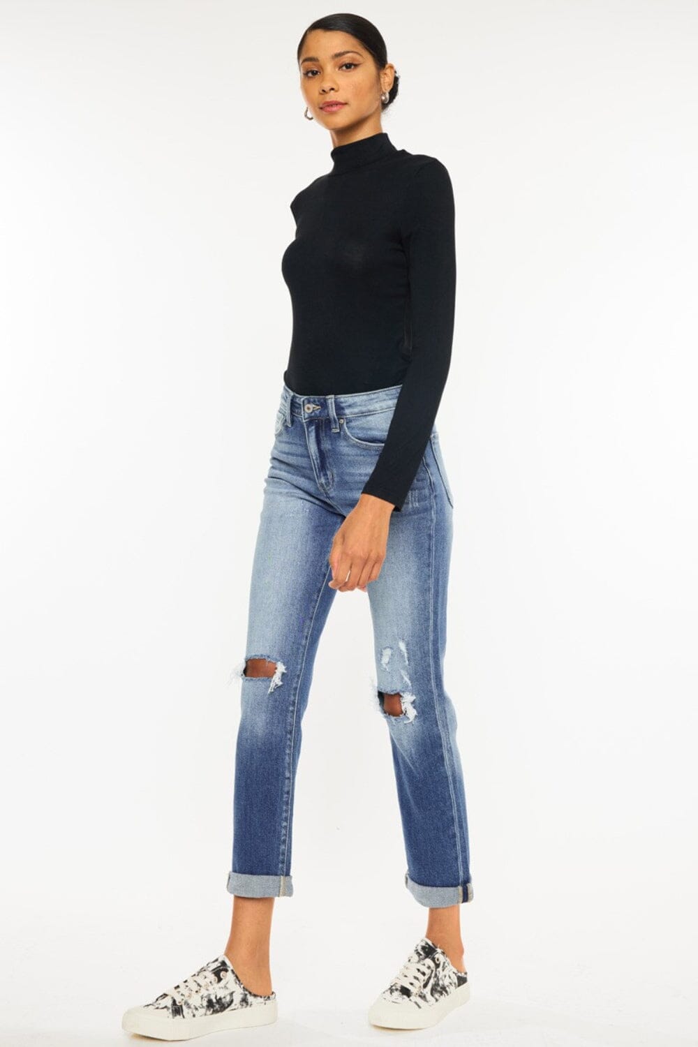 Kancan High Waist Distressed Hem Detail Cropped Straight Jeans - Sydney So Sweet