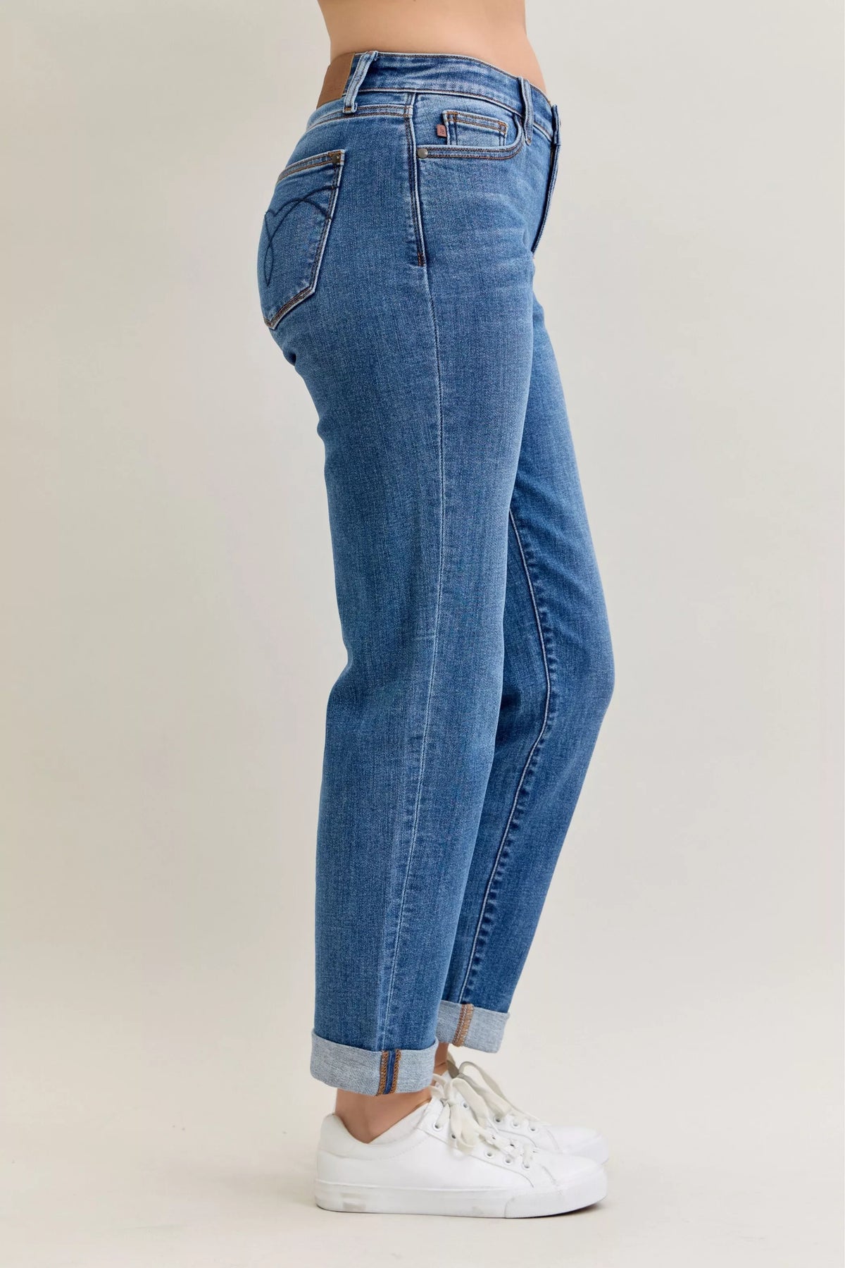 Judy Blue Full Size Mid Rise BF Classic Cuffed Jeans Plus Size - Sydney So Sweet