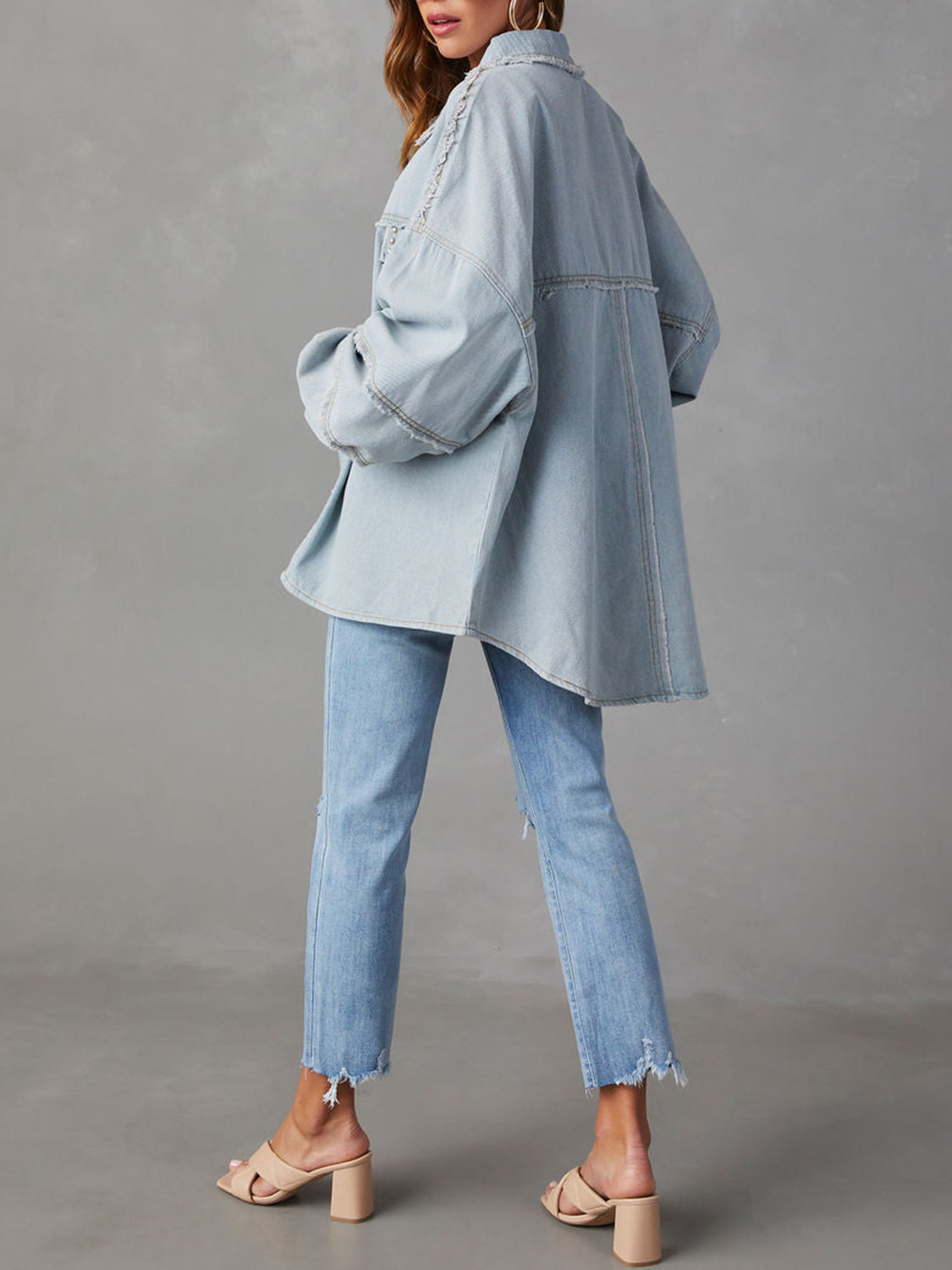 Button Down Raw Hem Denim Jacket - Sydney So Sweet