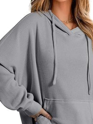 Drawstring Slit Long Sleeve Hoodie - Sydney So Sweet