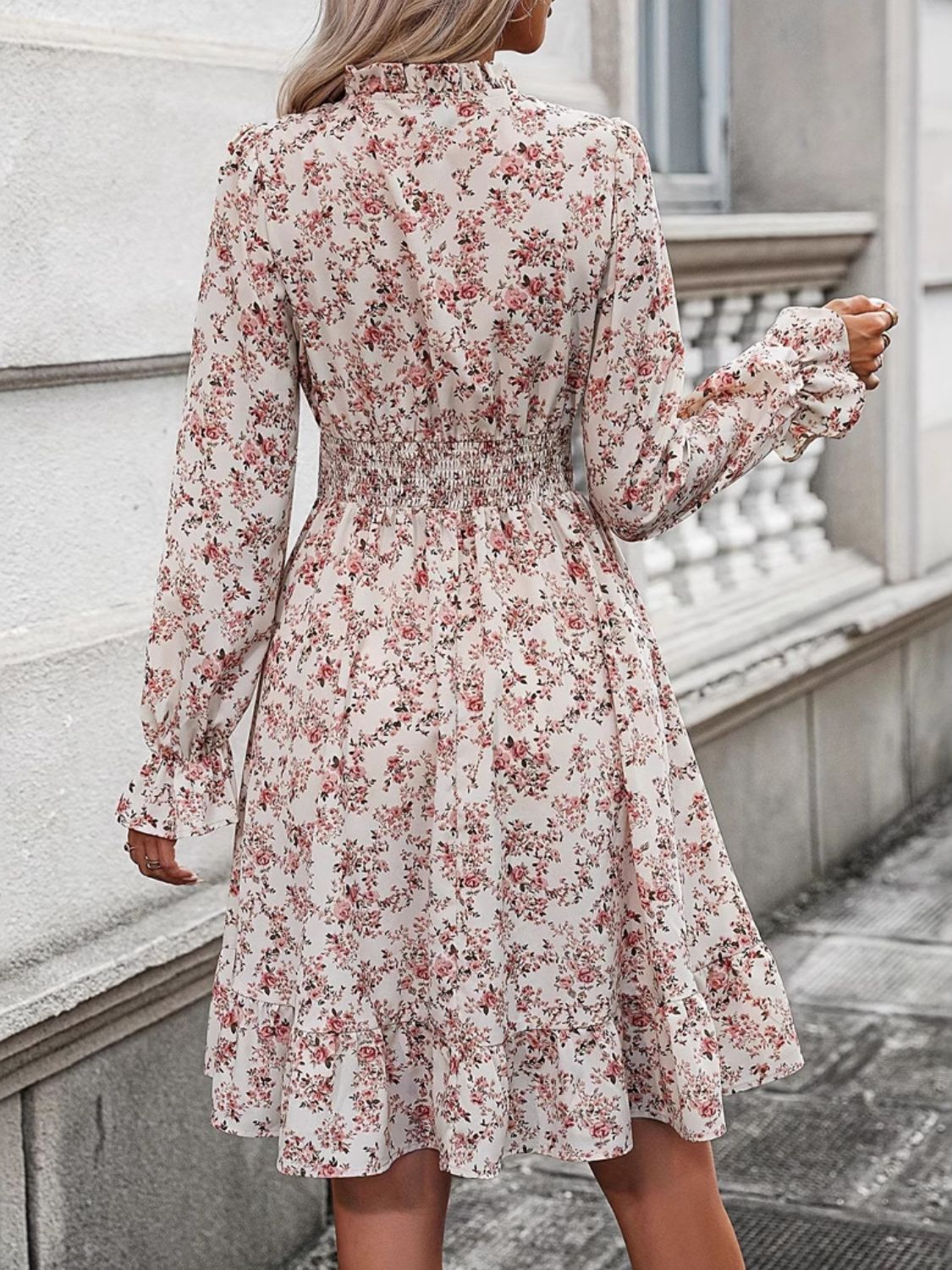 Ruffle Hem Floral Surplice Long Sleeve Dress - Sydney So Sweet