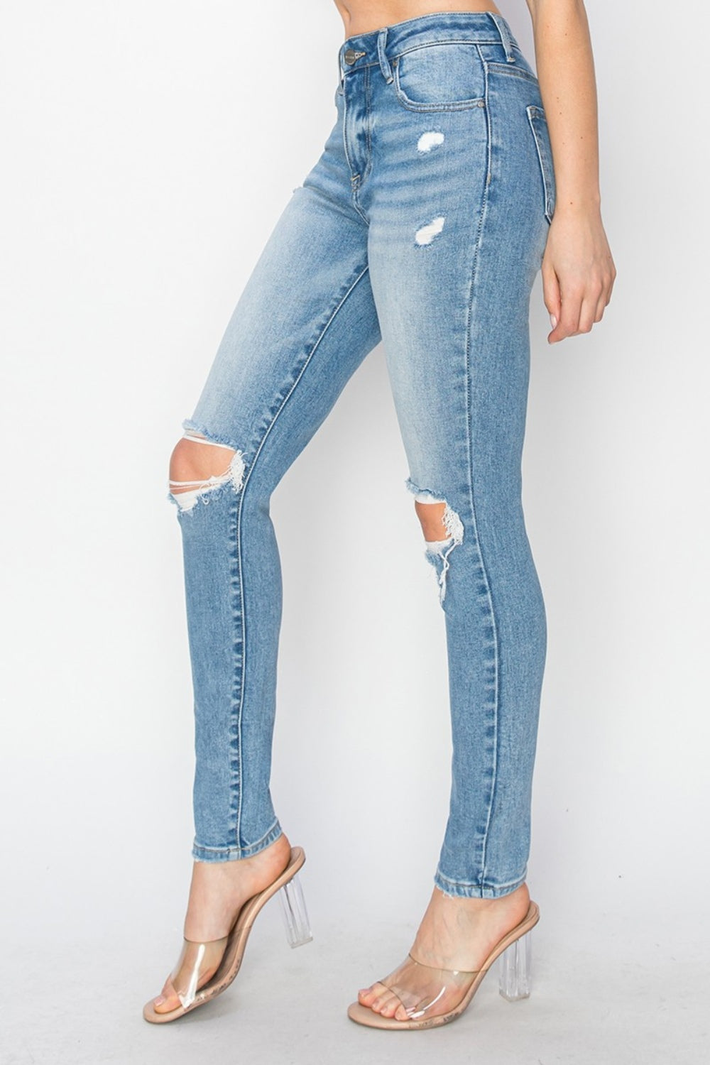 Risen Full Size High Rise Knee Distressed Skinny Jeans - Sydney So Sweet