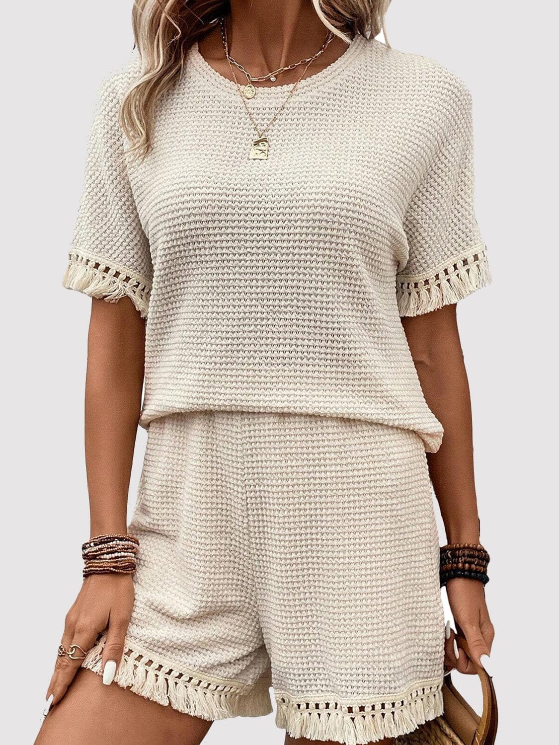 Tassel Round Neck Top and Shorts Set - Sydney So Sweet