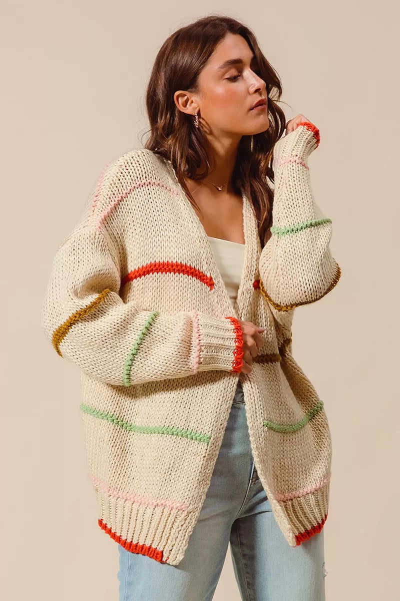 SO ME Loose Fit Multi Stripe Open Front Cardigan - Sydney So Sweet
