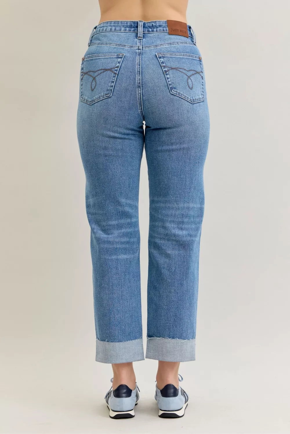 Judy Blue High Waist Bf Criss-cross Mild Destroy Jeans with Single Cuff - Sydney So Sweet
