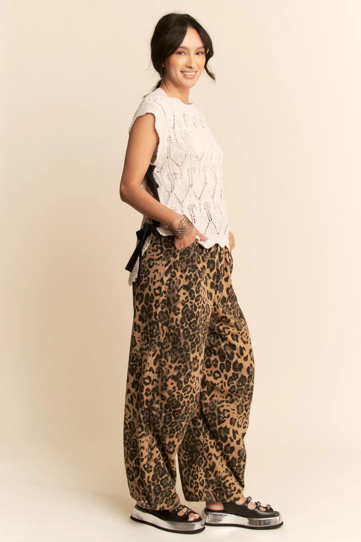 Davi & Dani Ribbon Bow Ties Scalloped Trim Knit Semi Crop Top - Sydney So Sweet