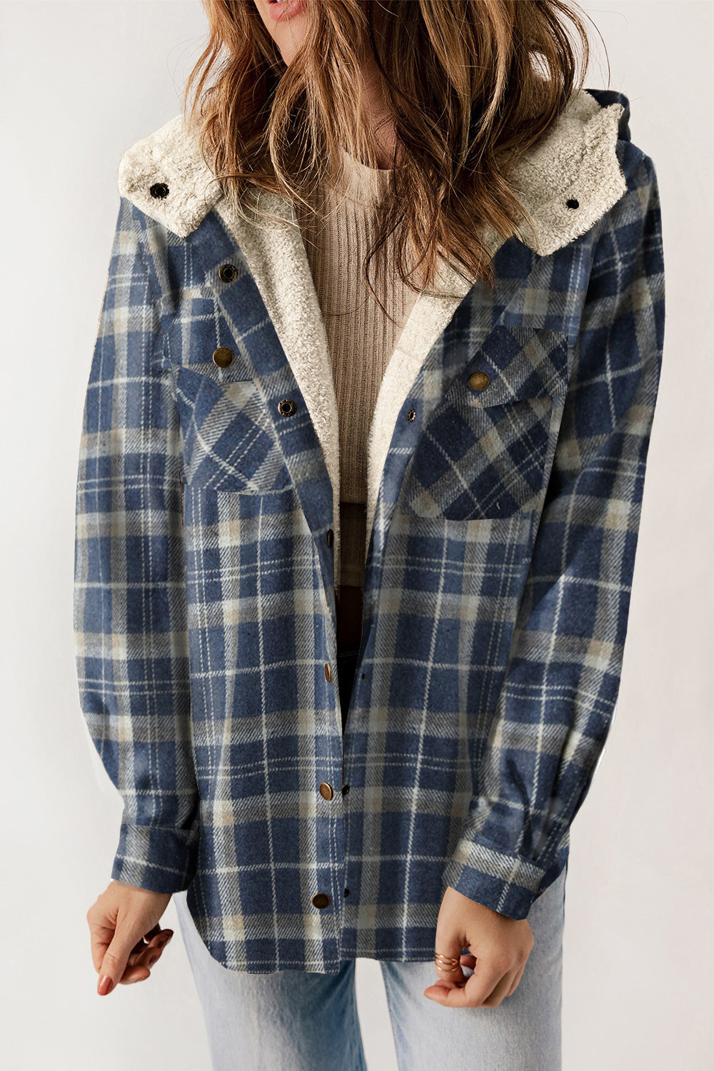 Plaid Snap Down Hooded Jacket - Sydney So Sweet