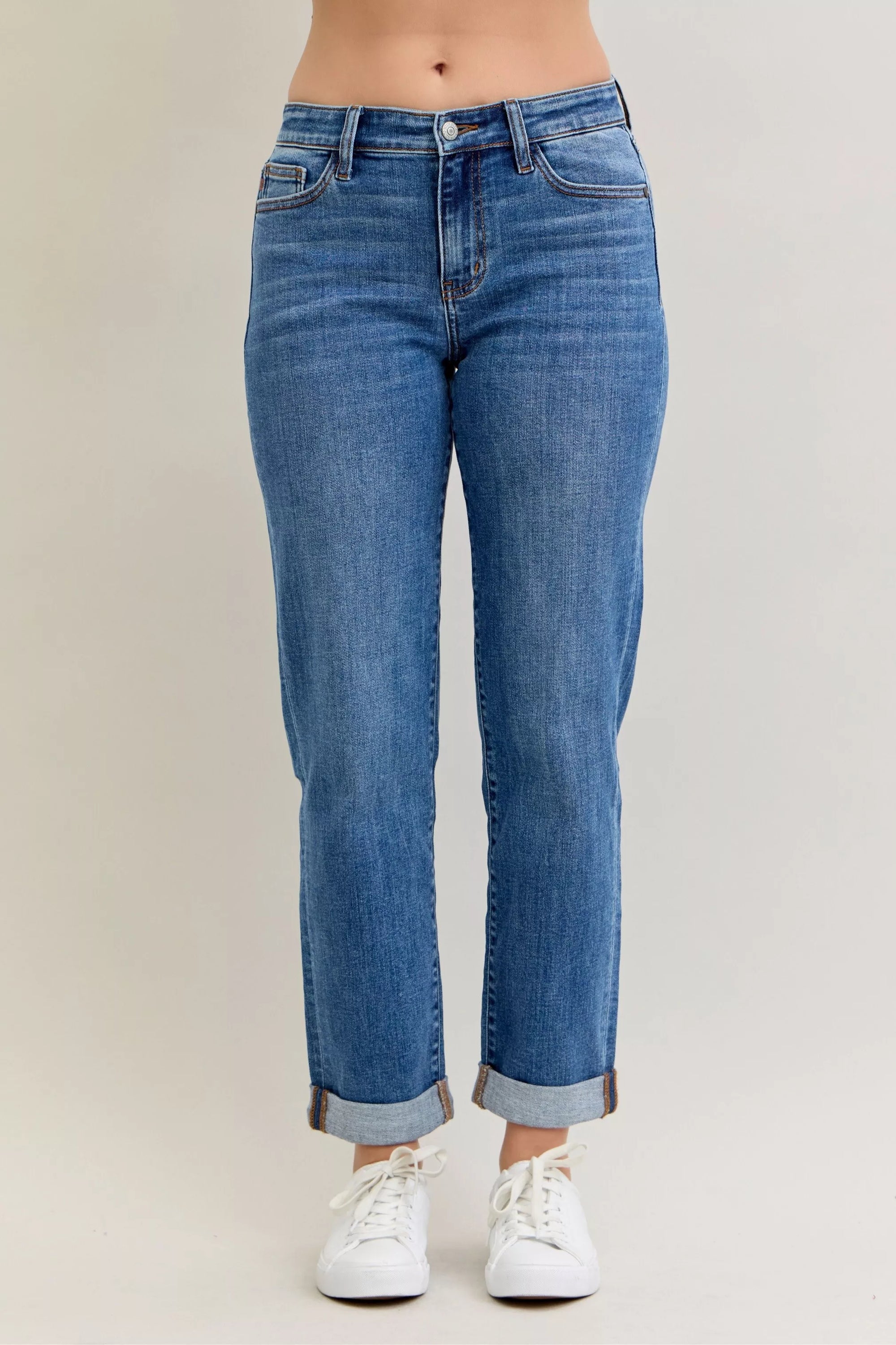 Judy Blue Full Size Mid Rise BF Classic Cuffed Jeans Plus Size - Sydney So Sweet