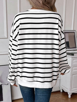 Striped Round Neck Long Sleeve Sweatshirt - Sydney So Sweet